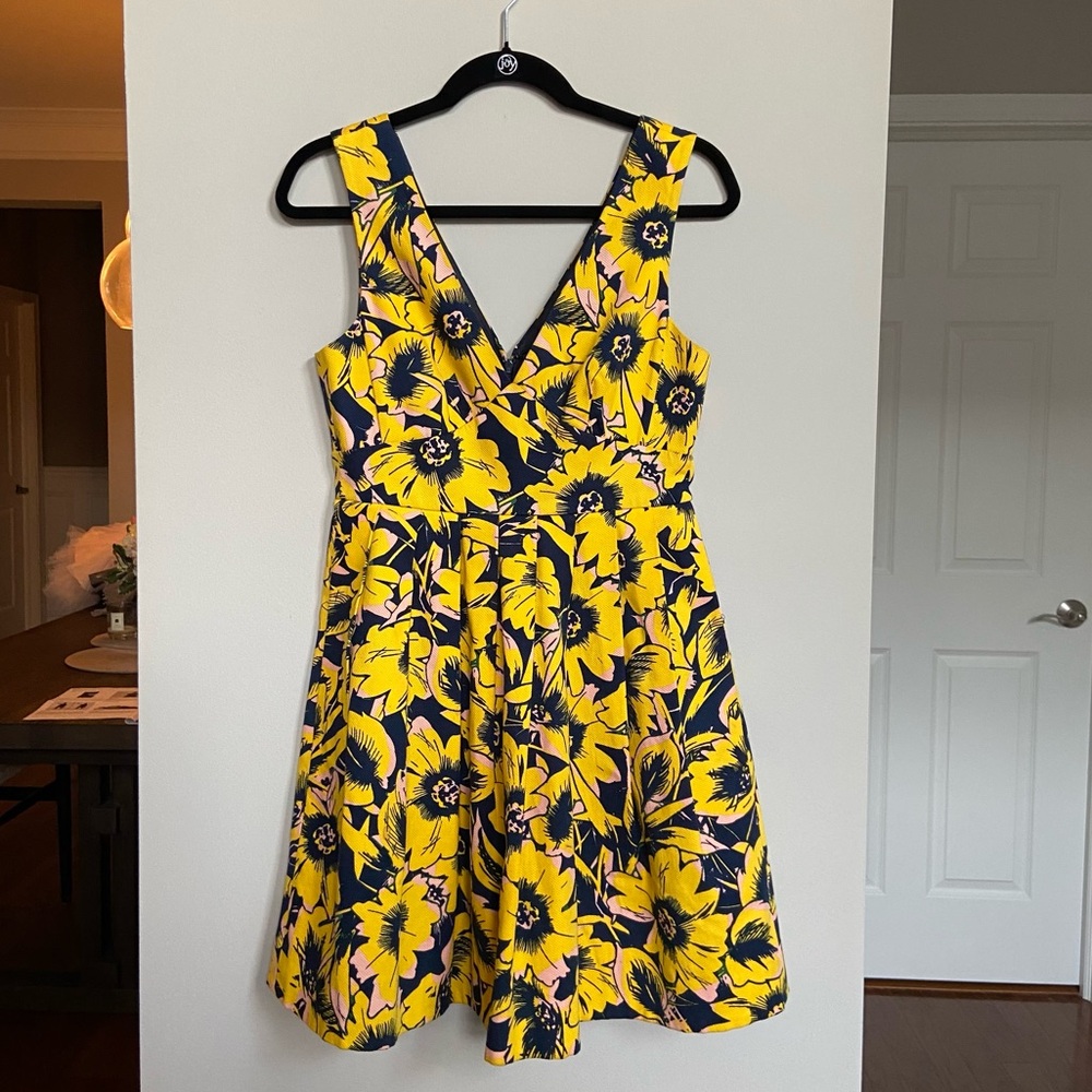 J Crew‎ Floral Dress, Yellow and Blue Cotton Fit and Flare, EUC, size 4